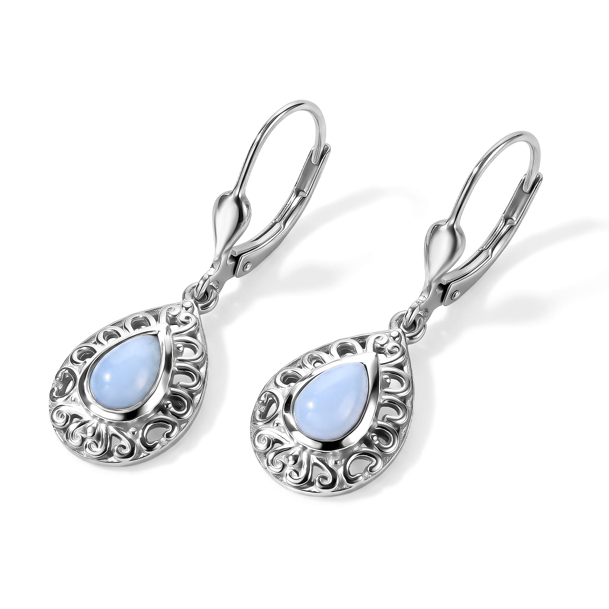 D'Joy Oregon Blue Opal 0.70 ctw Earrings in Rhodium Over Sterling Silver