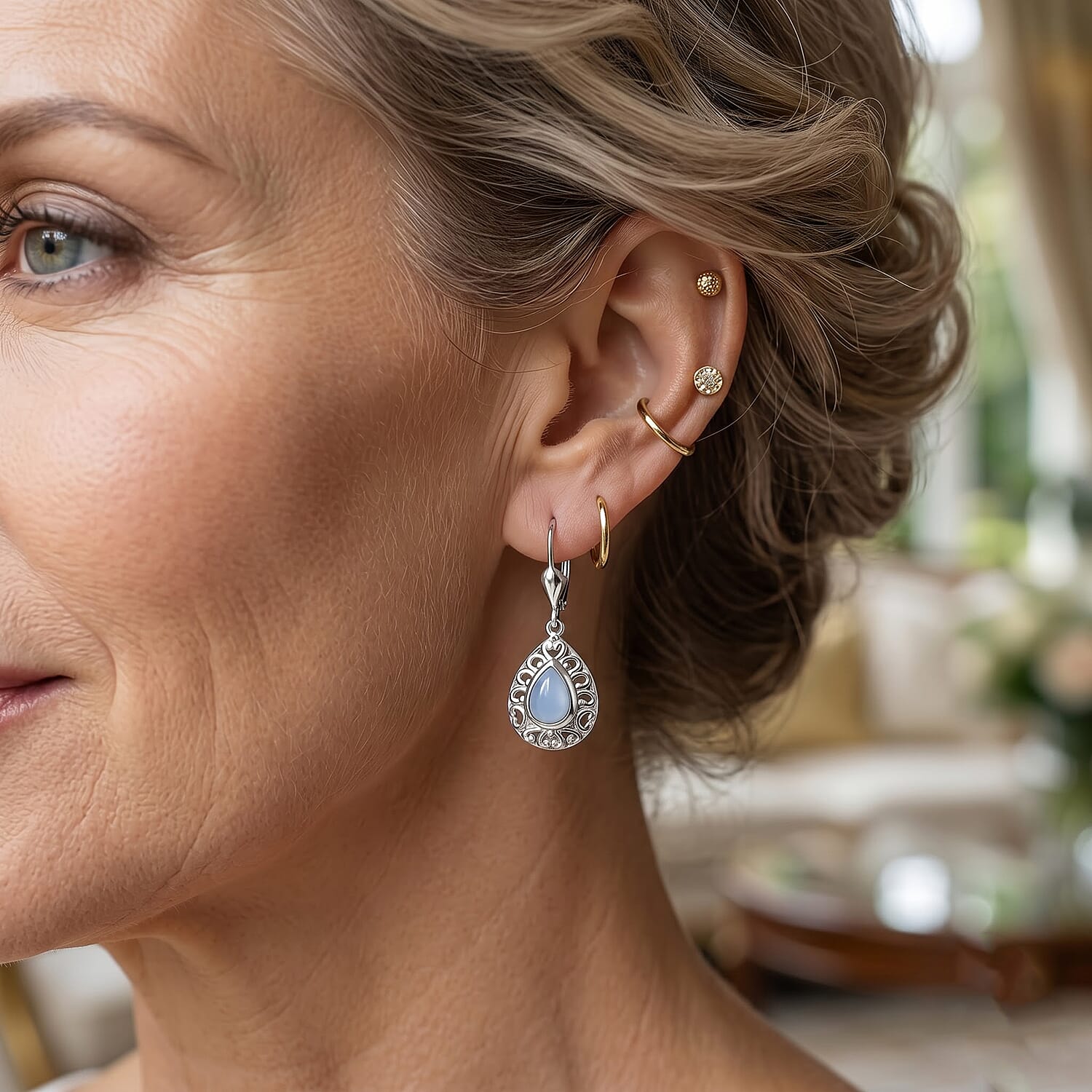 D'Joy Oregon Blue Opal 0.70 ctw Earrings in Rhodium Over Sterling Silver