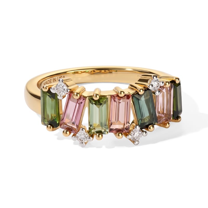 D'Joy Premium Multi-Tourmaline and Moissanite 1.70 ctw Color Bloom Celebration Ring in 18K Vermeil Yellow Gold Over Sterling Silver (Size 5.0)