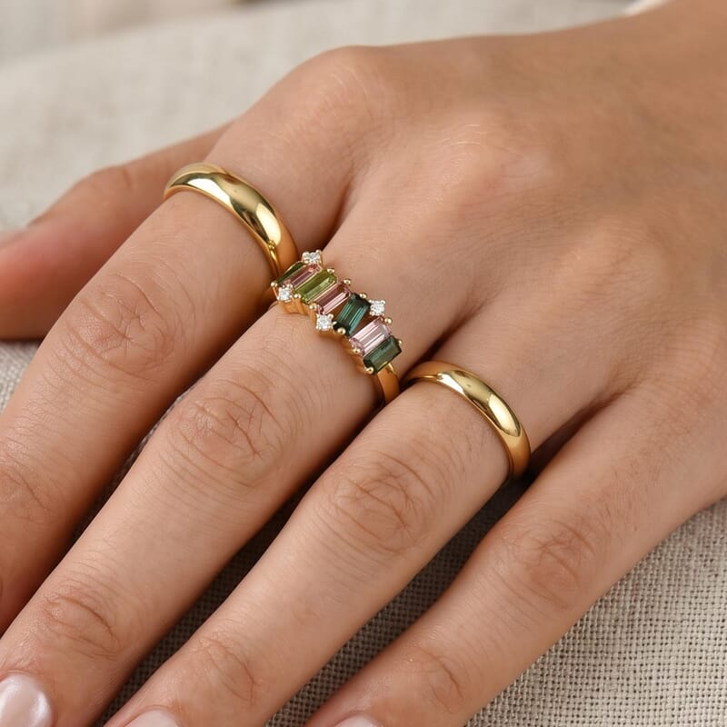 D'Joy Premium Multi-Tourmaline and Moissanite 1.70 ctw Color Bloom Celebration Ring in 18K Vermeil Yellow Gold Over Sterling Silver (Size 5.0)