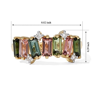 D'Joy Premium Multi-Tourmaline and Moissanite 1.70 ctw Blooming Petals Ring in 18K Vermeil Yellow Gold Over Sterling Silver (Size 5.0)