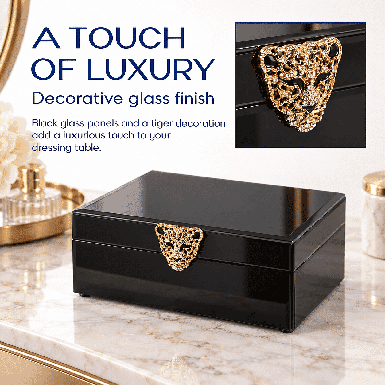 Livmore Black Tiger Pattern 2 Layer Glass Jewelry Box