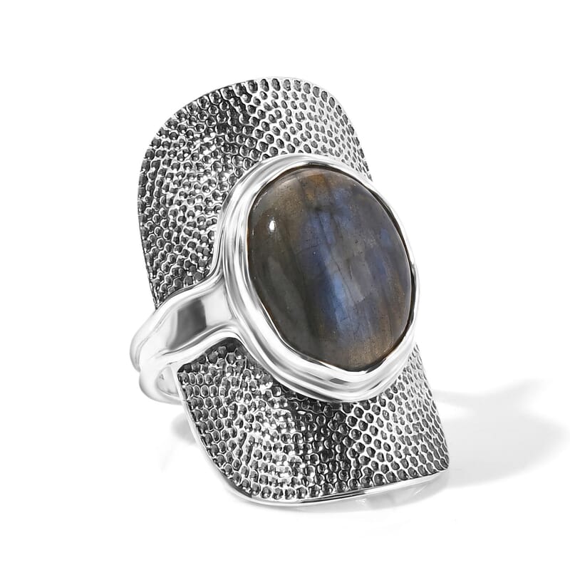 D'Joy Artisan Crafted Passport to Israel AAA Malagasy Labradorite 9.65 ctw Ring in Sterling Silver (Size 6.0)