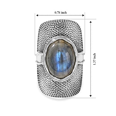 D'Joy Artisan Crafted Passport to Israel AAA Malagasy Labradorite 9.65 ctw Ring in Sterling Silver (Size 6.0)