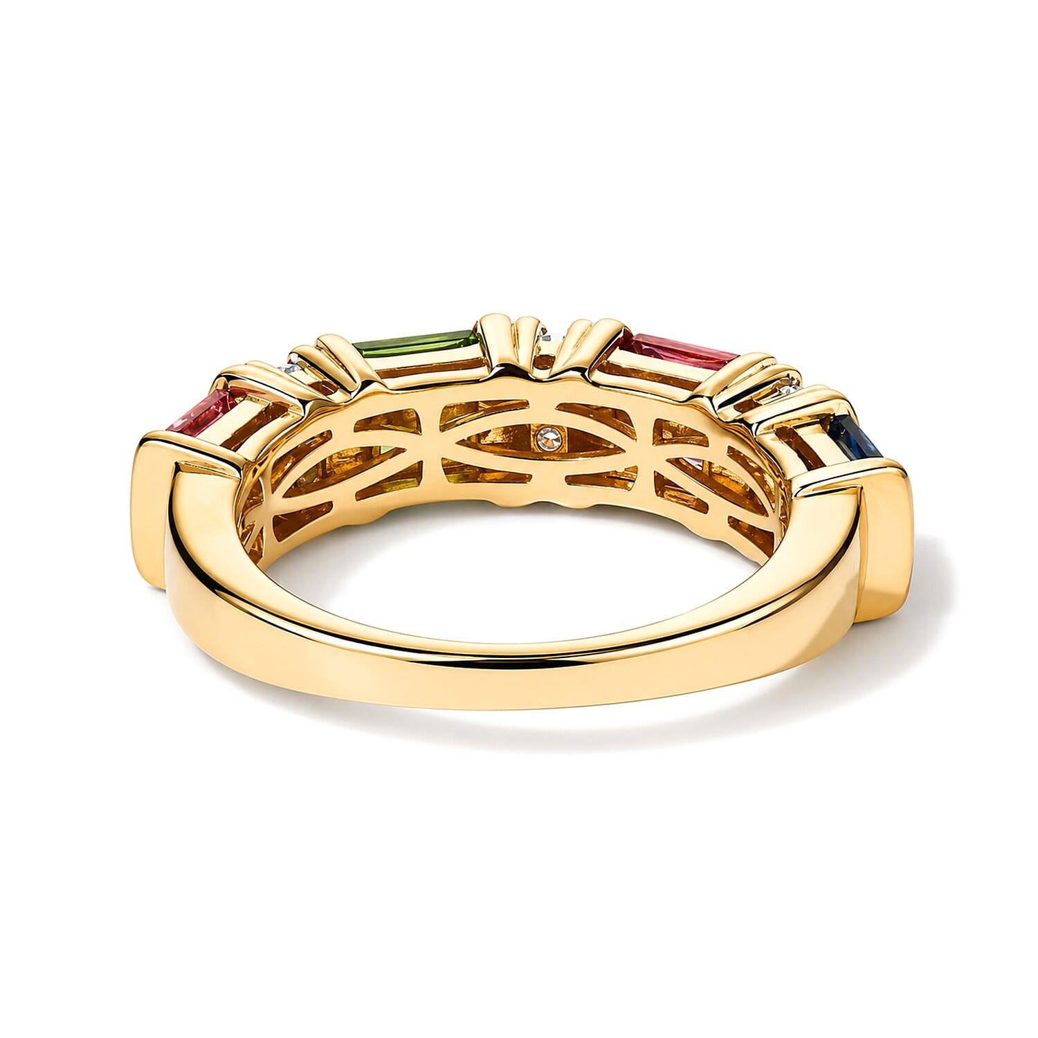 D'Joy Premium Multi Tourmaline and Moissanite 1.35 ctw Garden Lights Band Ring in 18K Vermeil Yellow Gold Over Sterling Silver (Size 10.0)