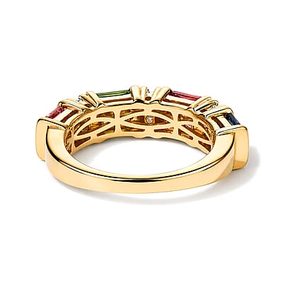D'Joy Premium Multi Tourmaline and Moissanite 1.35 ctw Garden Lights Band Ring in 18K Vermeil Yellow Gold Over Sterling Silver (Size 10.0)