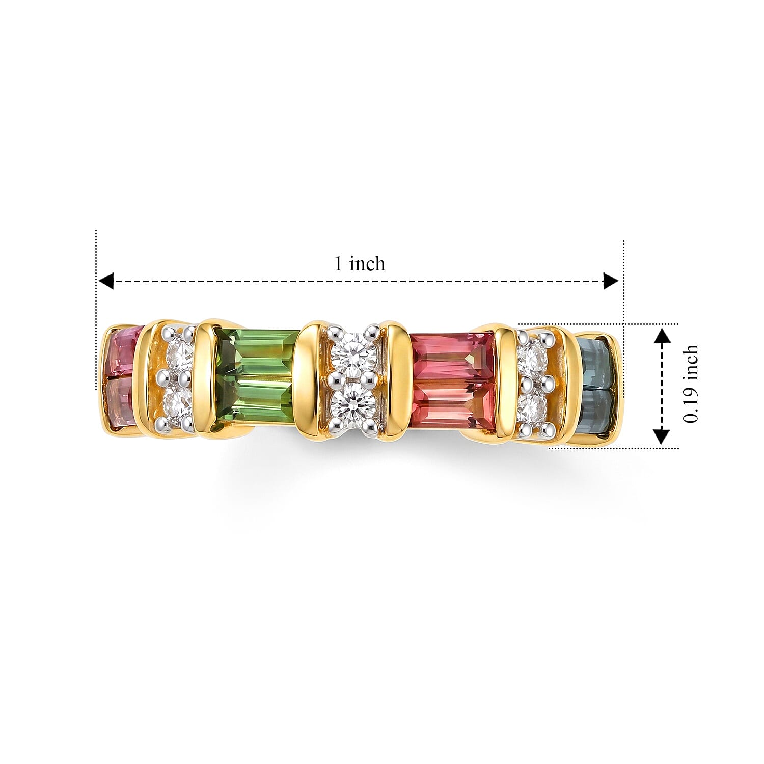 D'Joy Premium Multi Tourmaline and Moissanite 1.35 ctw Garden Lights Band Ring in 18K Vermeil Yellow Gold Over Sterling Silver (Size 10.0)