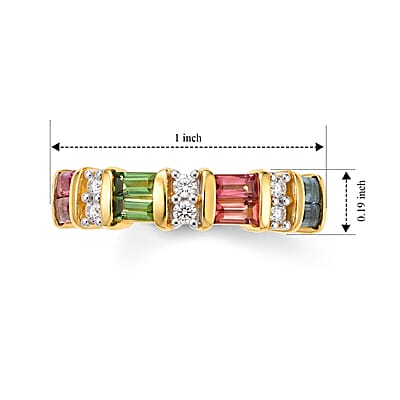 D'Joy Premium Multi Tourmaline and Moissanite 1.35 ctw Garden Lights Band Ring in 18K Vermeil Yellow Gold Over Sterling Silver (Size 10.0)