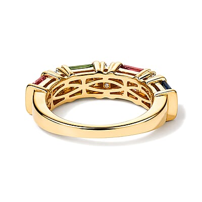 D'Joy Premium Multi Tourmaline and Moissanite 1.35 ctw Ring in 18K Vermeil Yellow Gold Over Sterling Silver (Size 5.0)