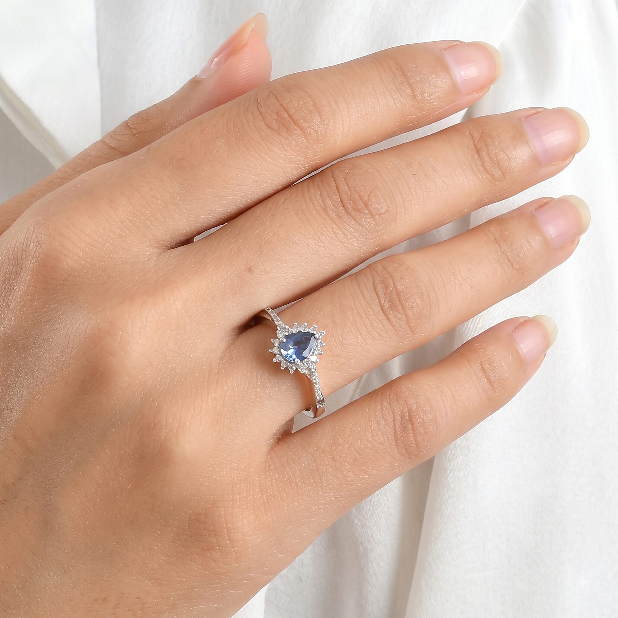 D'Joy Catalina Iolite and White Zircon 0.90 ctw Ring in Rhodium Over Sterling Silver (Size 6.0)