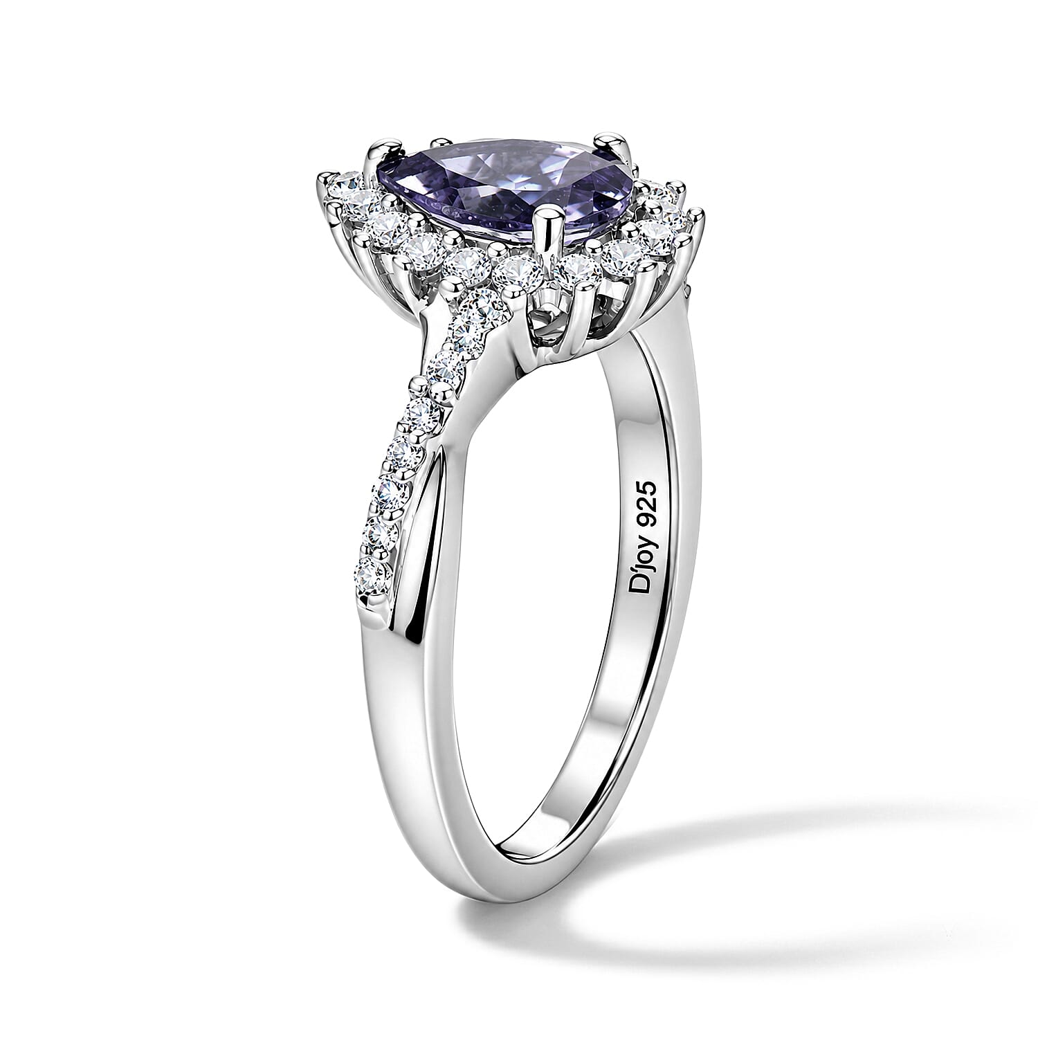 D'Joy Catalina Iolite and White Zircon 0.90 ctw Ring in Rhodium Over Sterling Silver (Size 6.0)