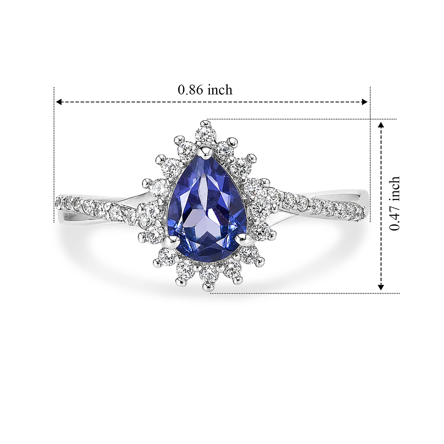 D'Joy Catalina Iolite and White Zircon 0.90 ctw Ring in Rhodium Over Sterling Silver (Size 6.0)