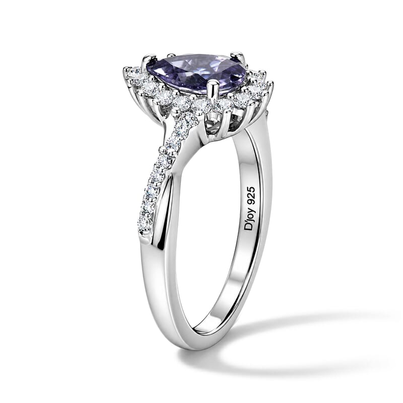 D'Joy Catalina Iolite and White Zircon 0.90 ctw Ring in Rhodium Over Sterling Silver (Size 8.0)