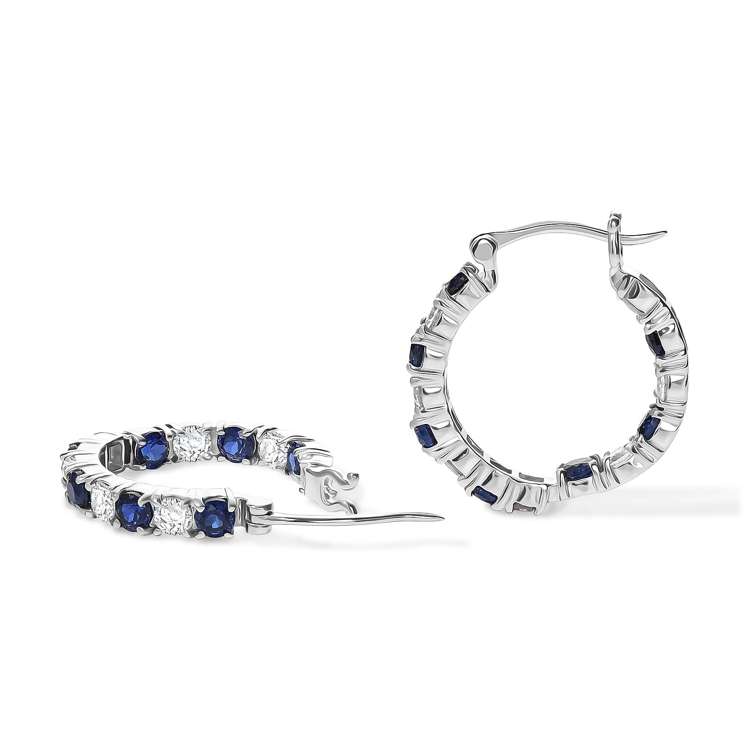 EverTrue Lab Grown Ruby and Moissanite 3.80 ctw Hoop Earrings in Platinum Bond