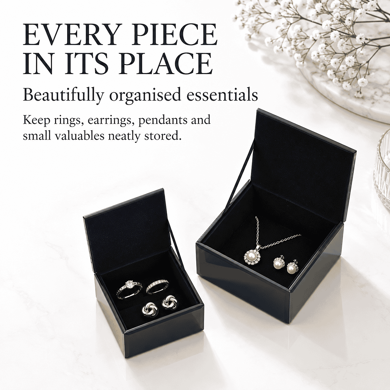 Livmore Set of 2 Black Velvet Jewelry Box