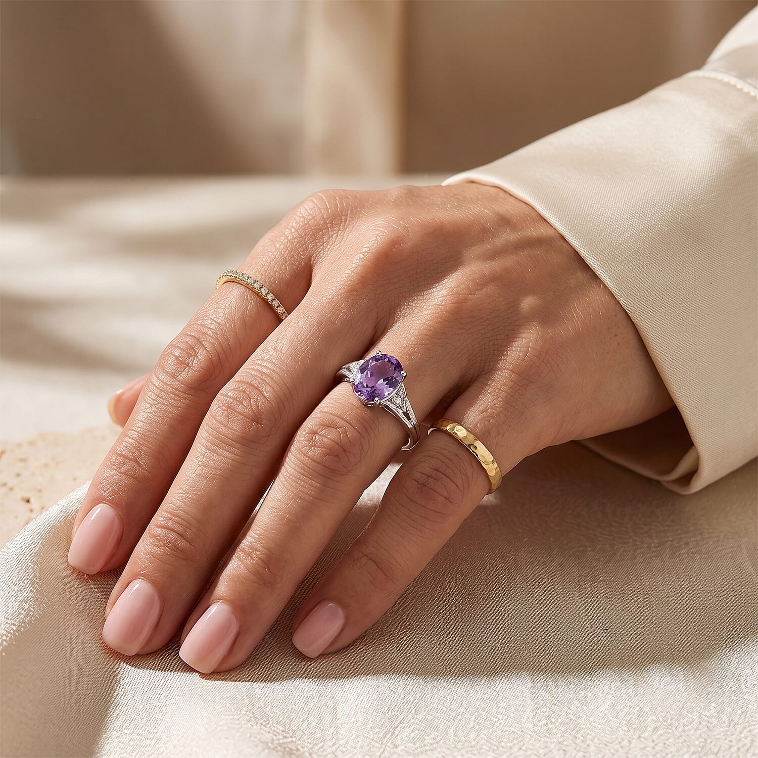D'Joy Rose De Morocco and White Zircon 2.50 ctw Ring in Rhodium Over Sterling Silver (Size 6.0)