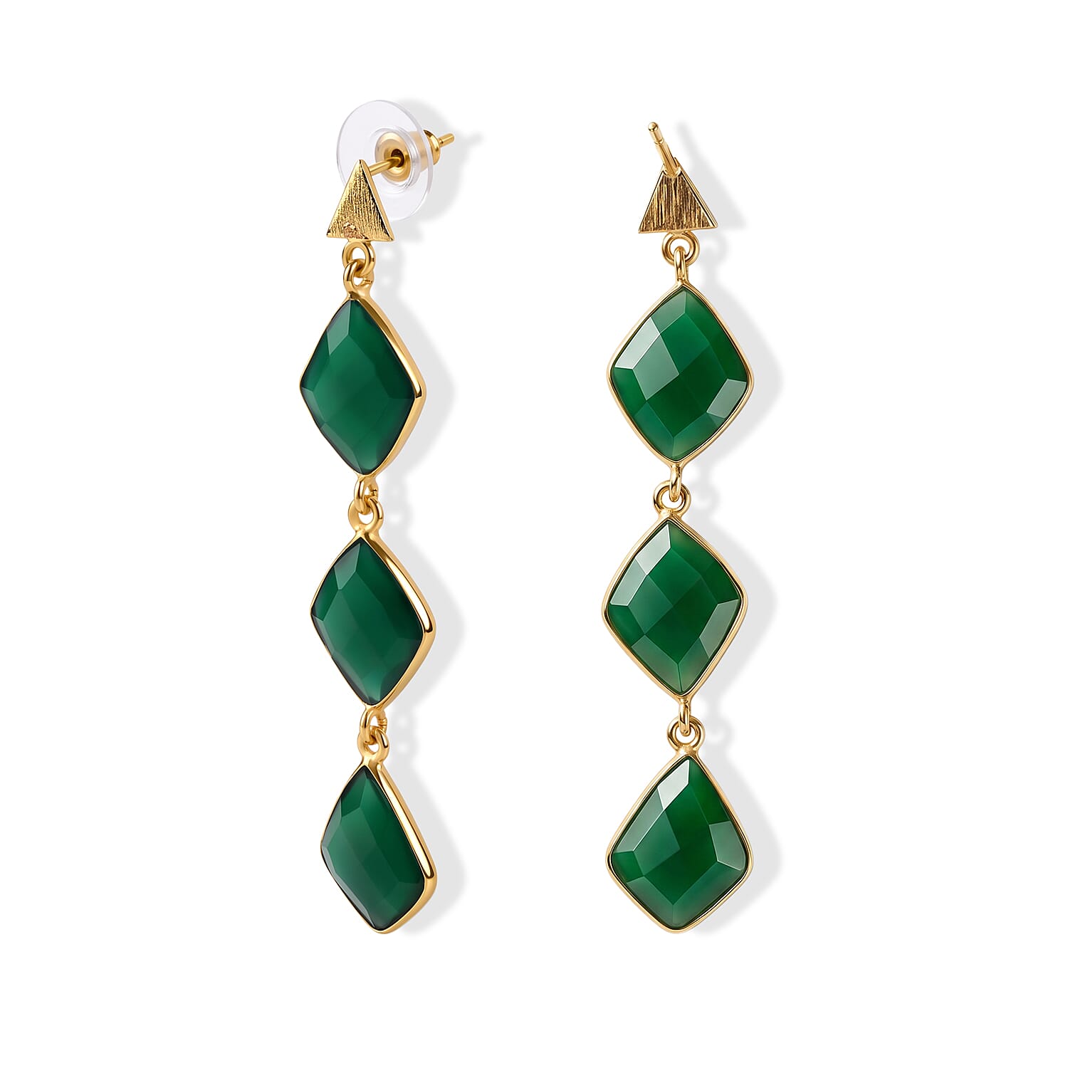 Green Onyx Drop Earrings in Goldtone 27.5ctw