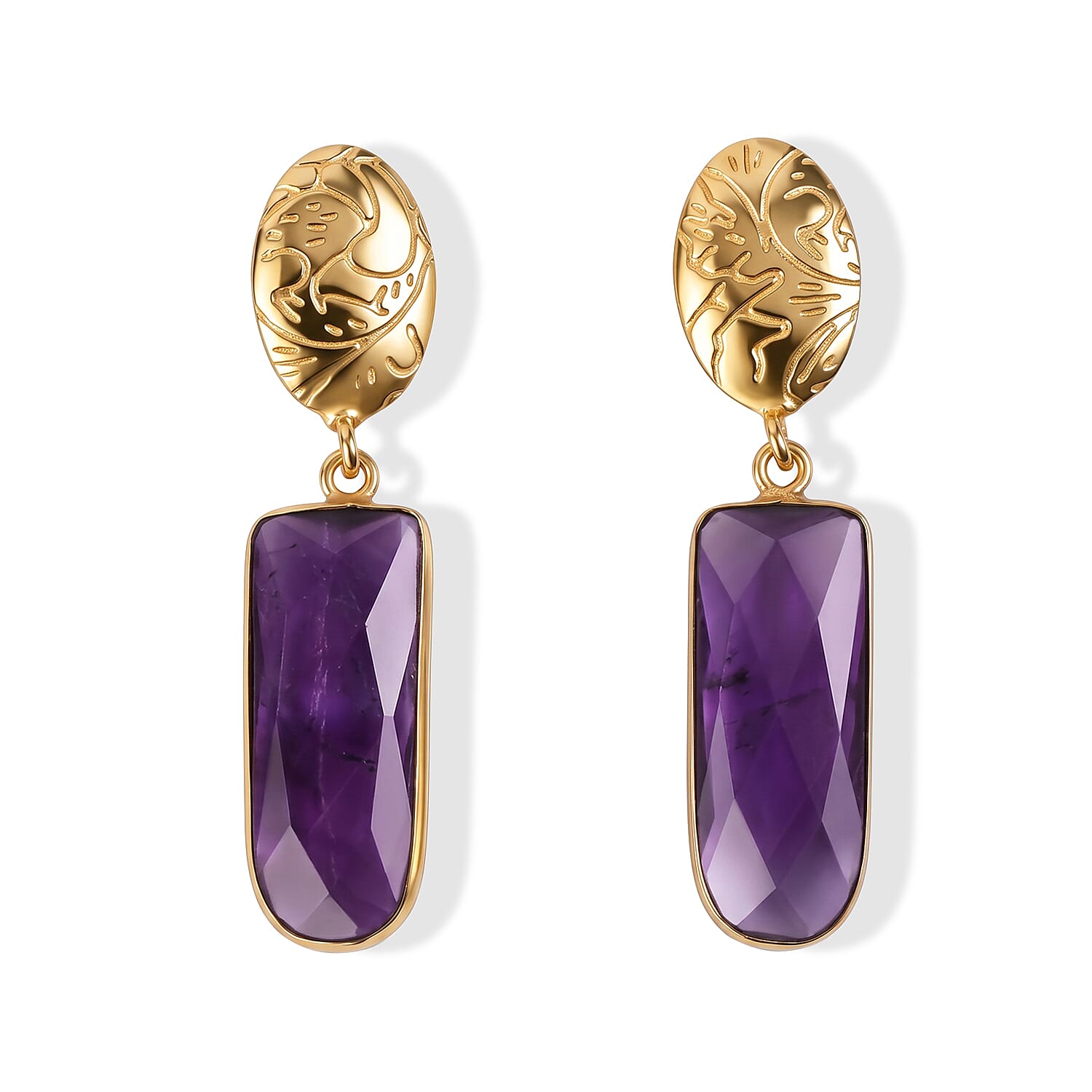 Purple Amethyst Drop Earrings in Goldtone 20ctw