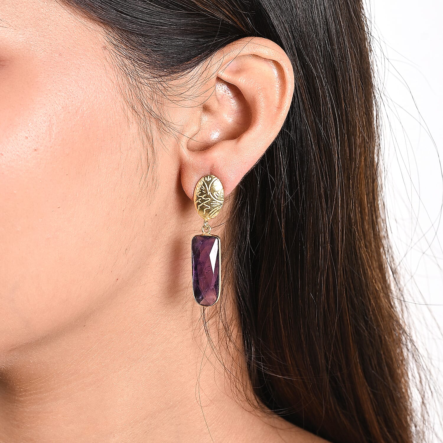 Purple Amethyst Drop Earrings in Goldtone 20ctw