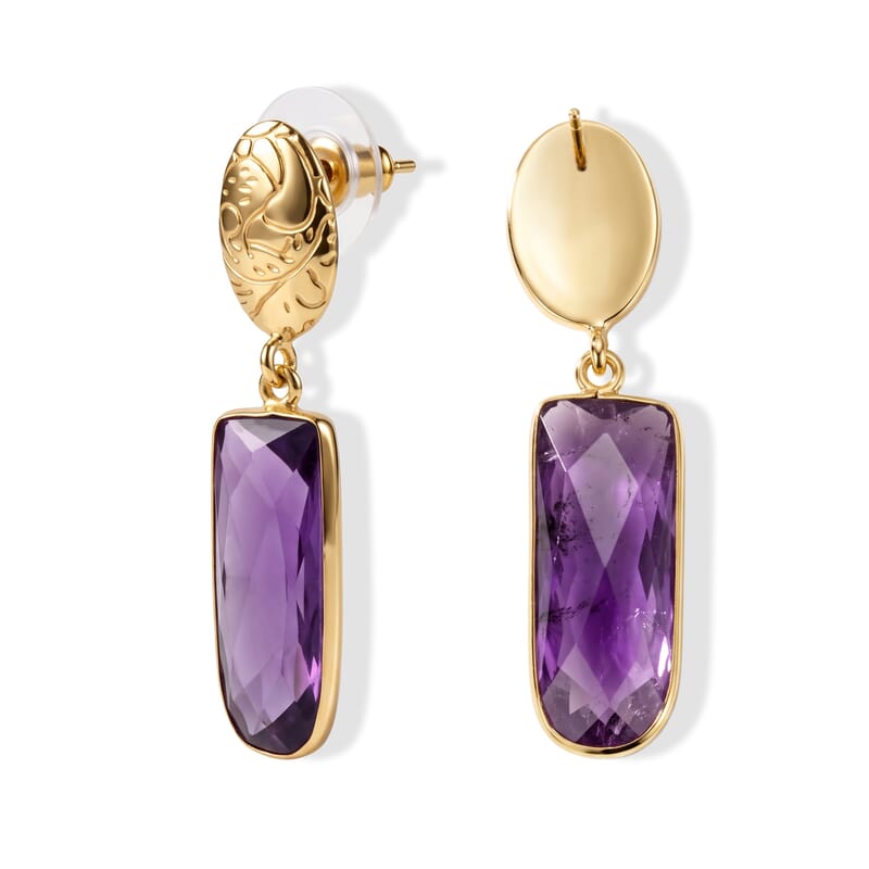 Purple Amethyst Drop Earrings in Goldtone 20ctw