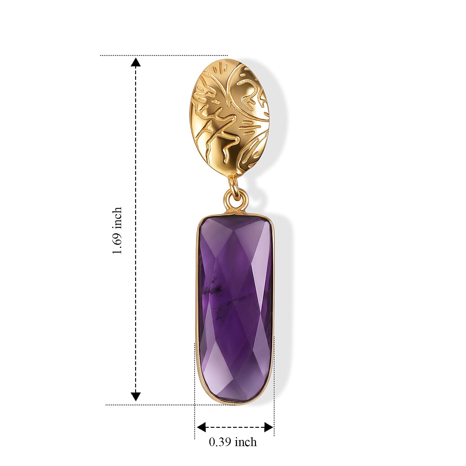Purple Amethyst Drop Earrings in Goldtone 20ctw
