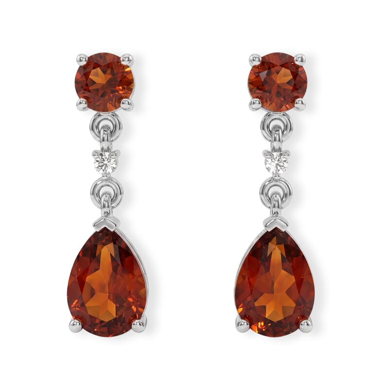 D'Joy Cherry Citrine and White Zircon 1.80 ctw Dangling Earrings in Rhodium Over Sterling Silver