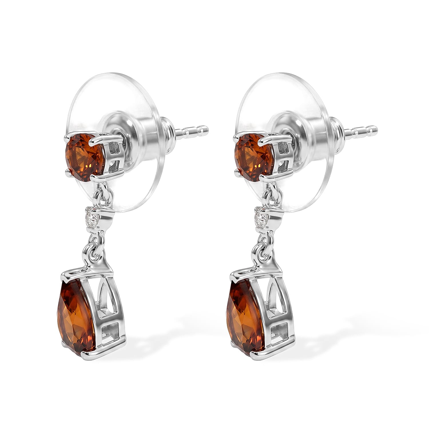 D'Joy Cherry Citrine and White Zircon 1.80 ctw Dangling Earrings in Rhodium Over Sterling Silver