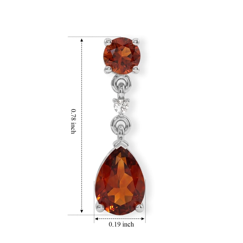 D'Joy Cherry Citrine and White Zircon 1.80 ctw Dangling Earrings in Rhodium Over Sterling Silver