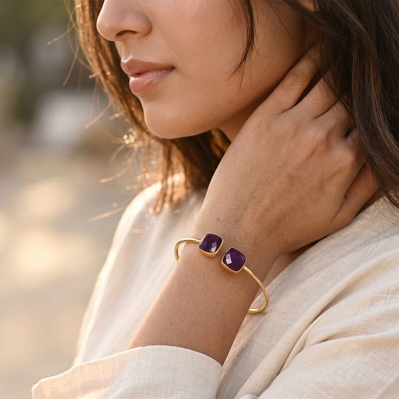 Purple Amethyst Statement Design for Glamorous Style Cuff Bracelet in Goldtone (7.5 In) 11.2ctw