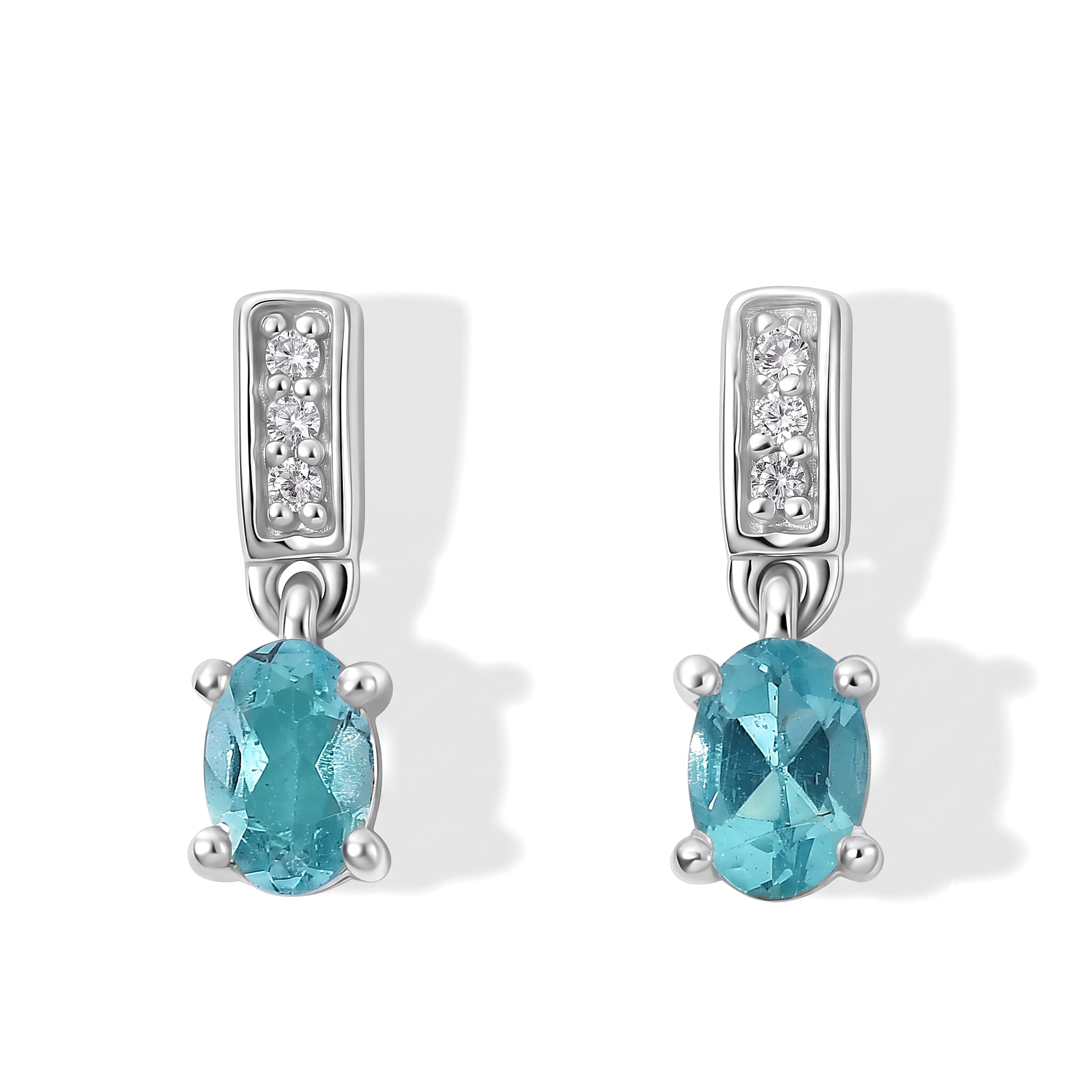 D'Joy Blue Apatite and White Zircon 1.00 ctw Earrings in Rhodium Over Sterling Silver
