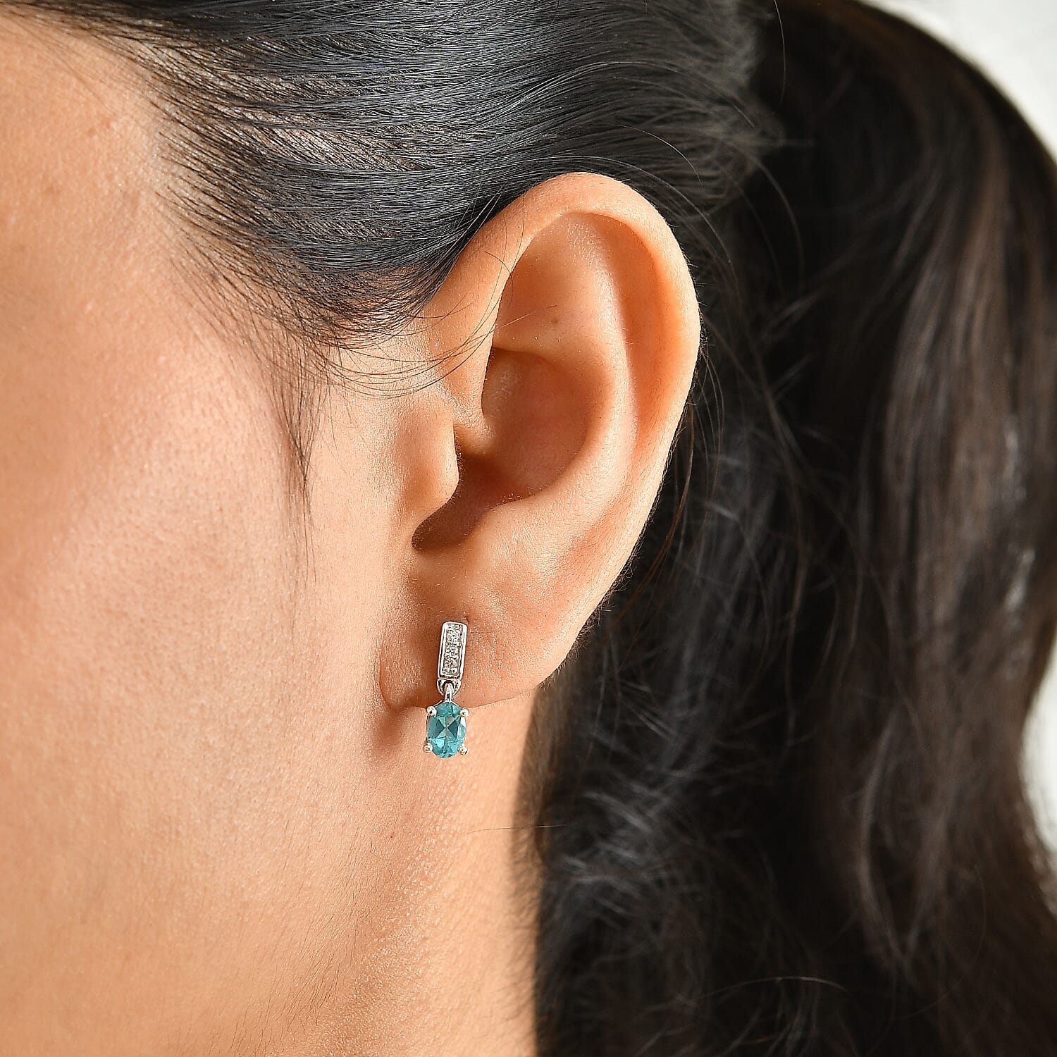 D'Joy Blue Apatite and White Zircon 1.00 ctw Earrings in Rhodium Over Sterling Silver