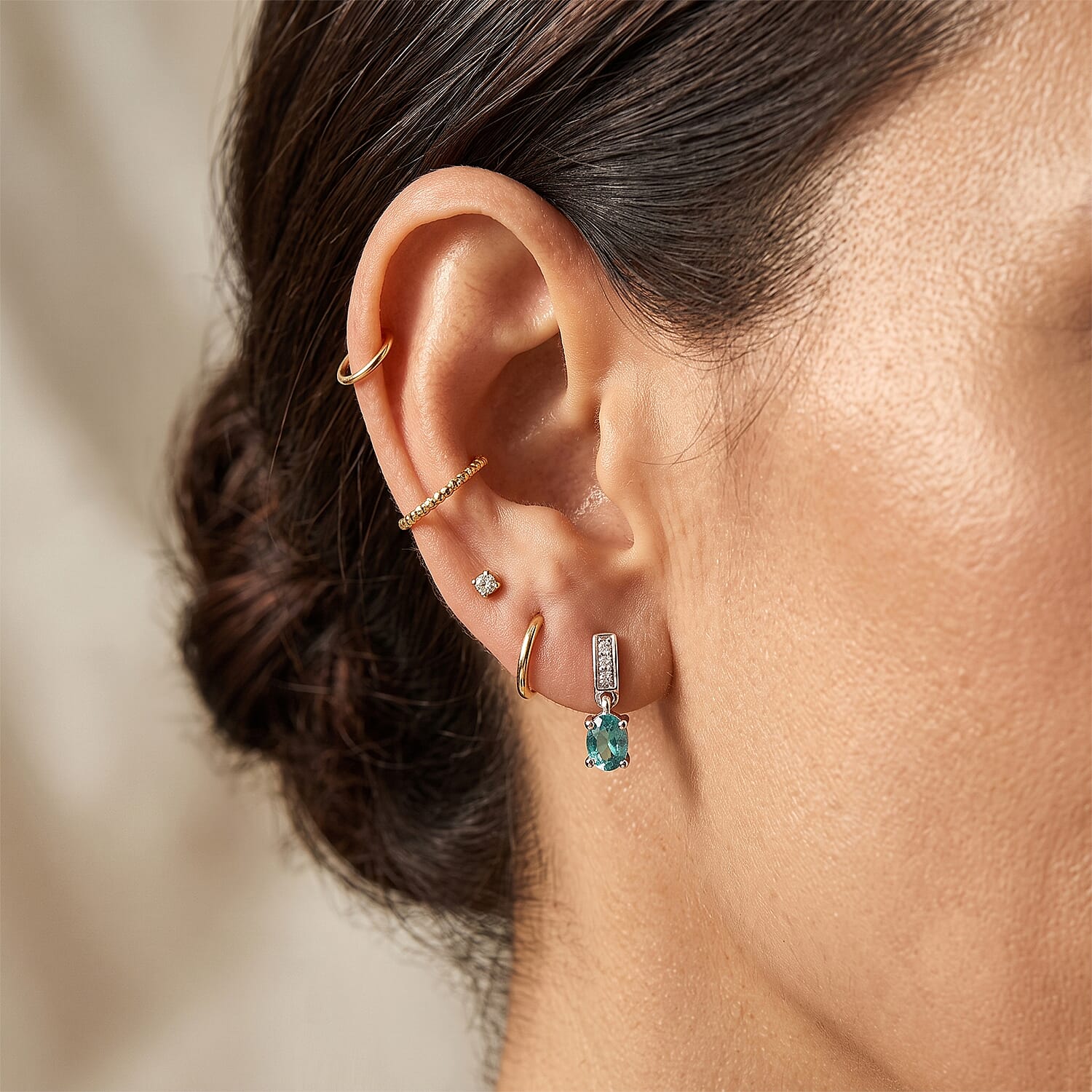 D'Joy Blue Apatite and White Zircon 1.00 ctw Earrings in Rhodium Over Sterling Silver