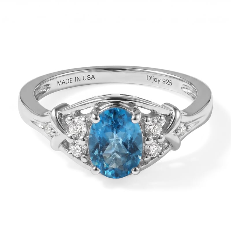 D'Joy London Blue Topaz and White Zircon 1.20 ctw Ring in Rhodium Over Sterling Silver (Size 6.0)