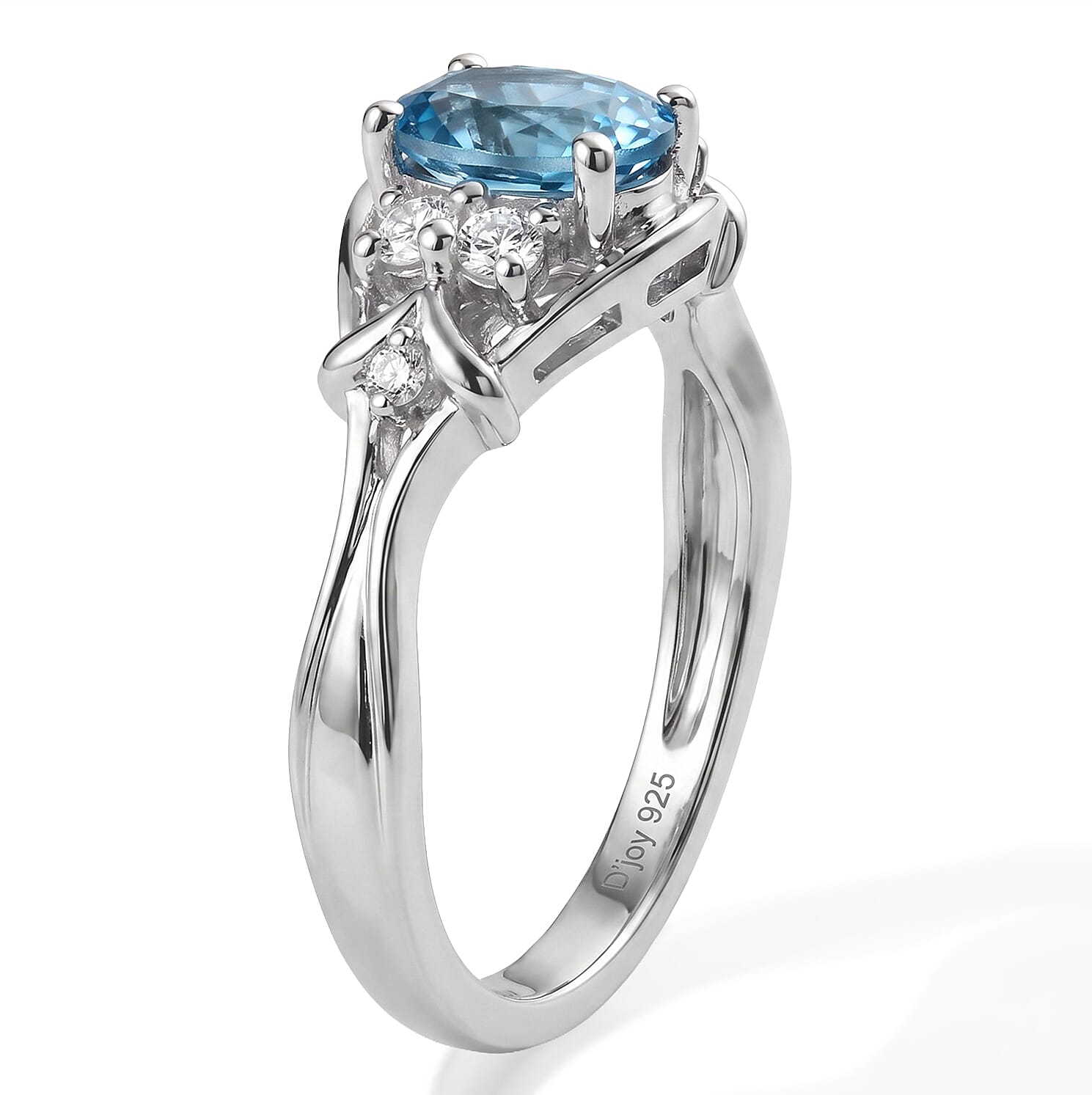 D'Joy London Blue Topaz and White Zircon 1.20 ctw Ring in Rhodium Over Sterling Silver (Size 6.0)
