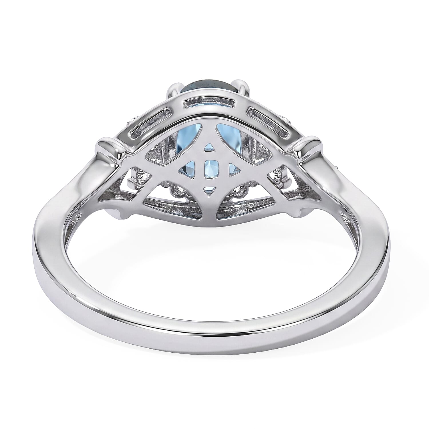 D'Joy London Blue Topaz and White Zircon 1.20 ctw Ring in Rhodium Over Sterling Silver (Size 6.0)
