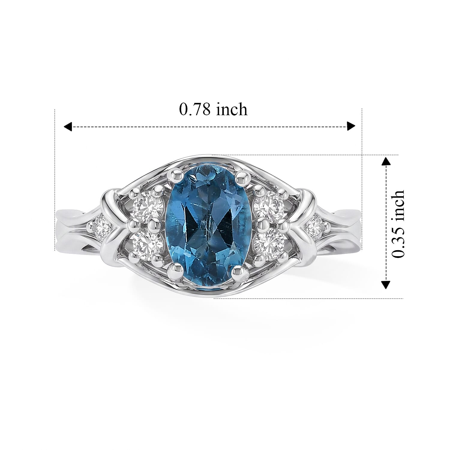 D'Joy London Blue Topaz and White Zircon 1.20 ctw Ring in Rhodium Over Sterling Silver (Size 6.0)