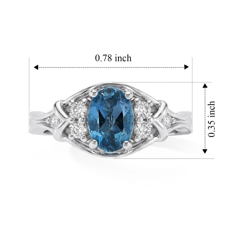 D'Joy London Blue Topaz and White Zircon 1.20 ctw Ring in Rhodium Over Sterling Silver (Size 8.0)