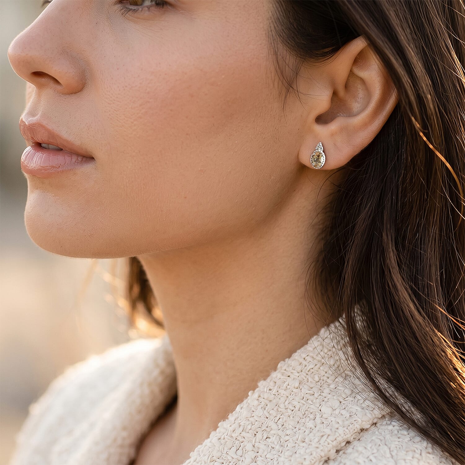 D'Joy Yellow Scapolite and White Zircon 0.90 ctw Solitaire Stud Push Post Earrings in Rhodium Over Sterling Silver
