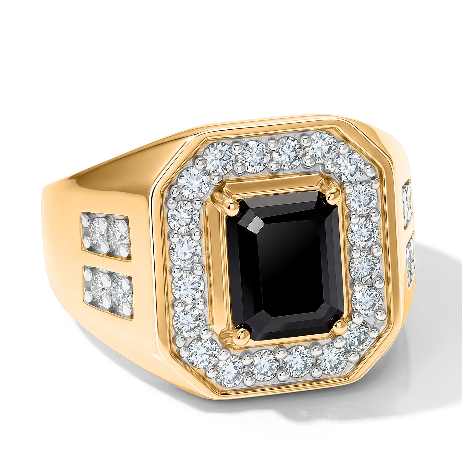D'Joy Black and White Moissanite 3.35 ctw Men's Ring in 18K Vermeil Yellow Gold Over Sterling Silver (Size 9.0)