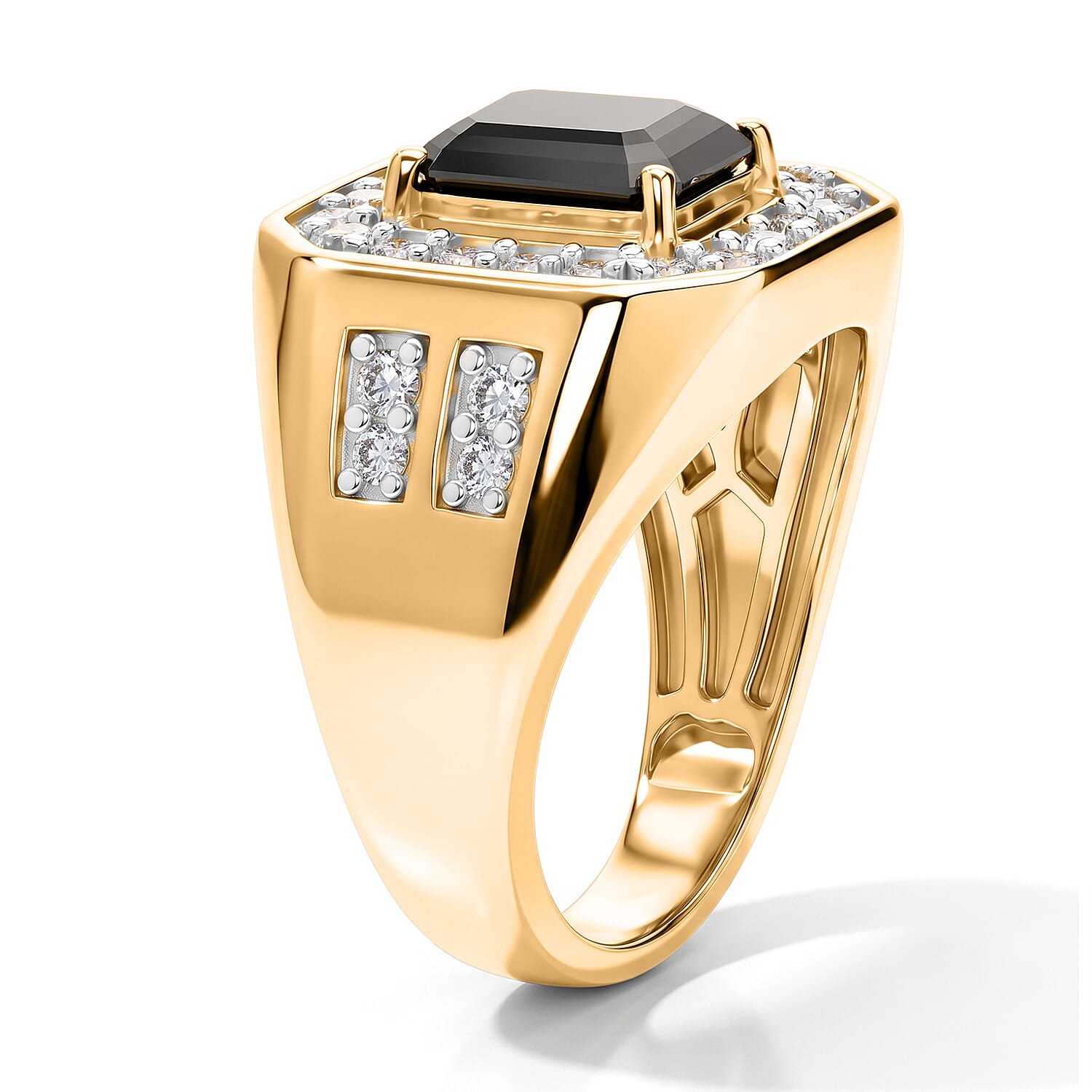 D'Joy Black and White Moissanite 3.35 ctw Men's Ring in 18K Vermeil Yellow Gold Over Sterling Silver (Size 9.0)