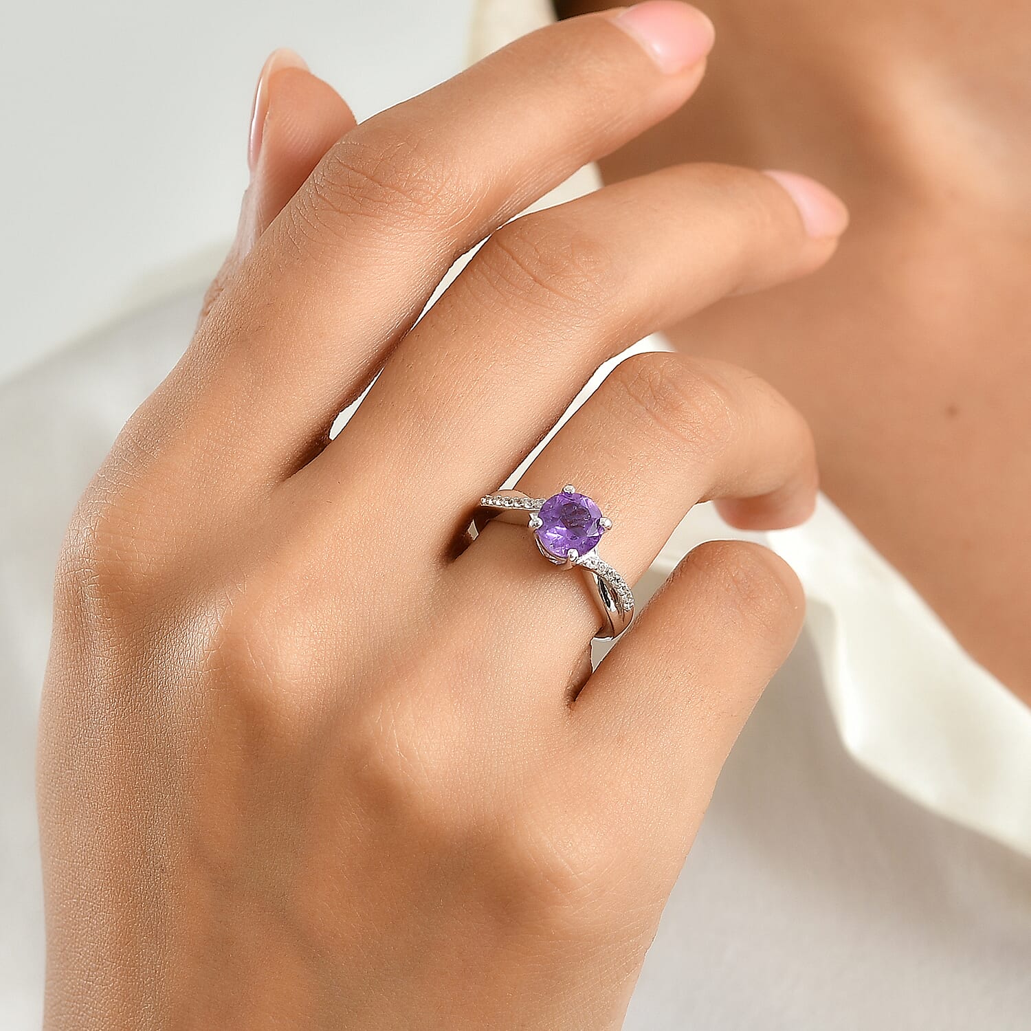 D'Joy African Amethyst and White Zircon 1.35 ctw Ring in Rhodium Over Sterling Silver (Size 10.0)