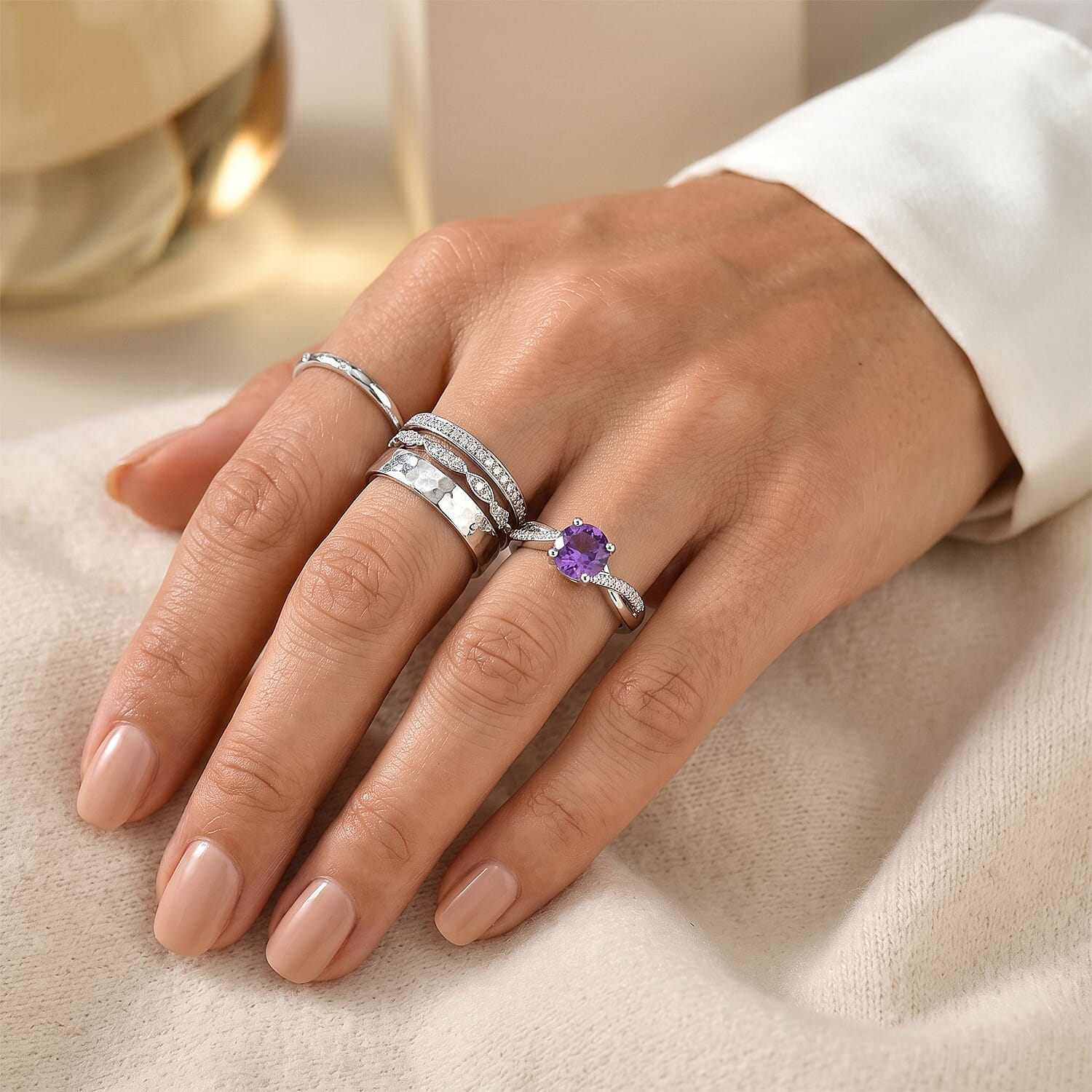 D'Joy African Amethyst and White Zircon 1.35 ctw Ring in Rhodium Over Sterling Silver (Size 10.0)