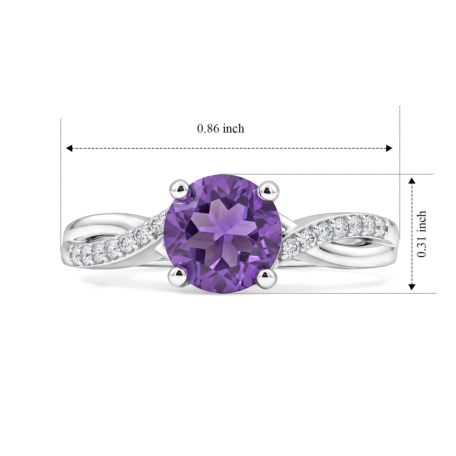 D'Joy African Amethyst and White Zircon 1.35 ctw Ring in Rhodium Over Sterling Silver (Size 10.0)