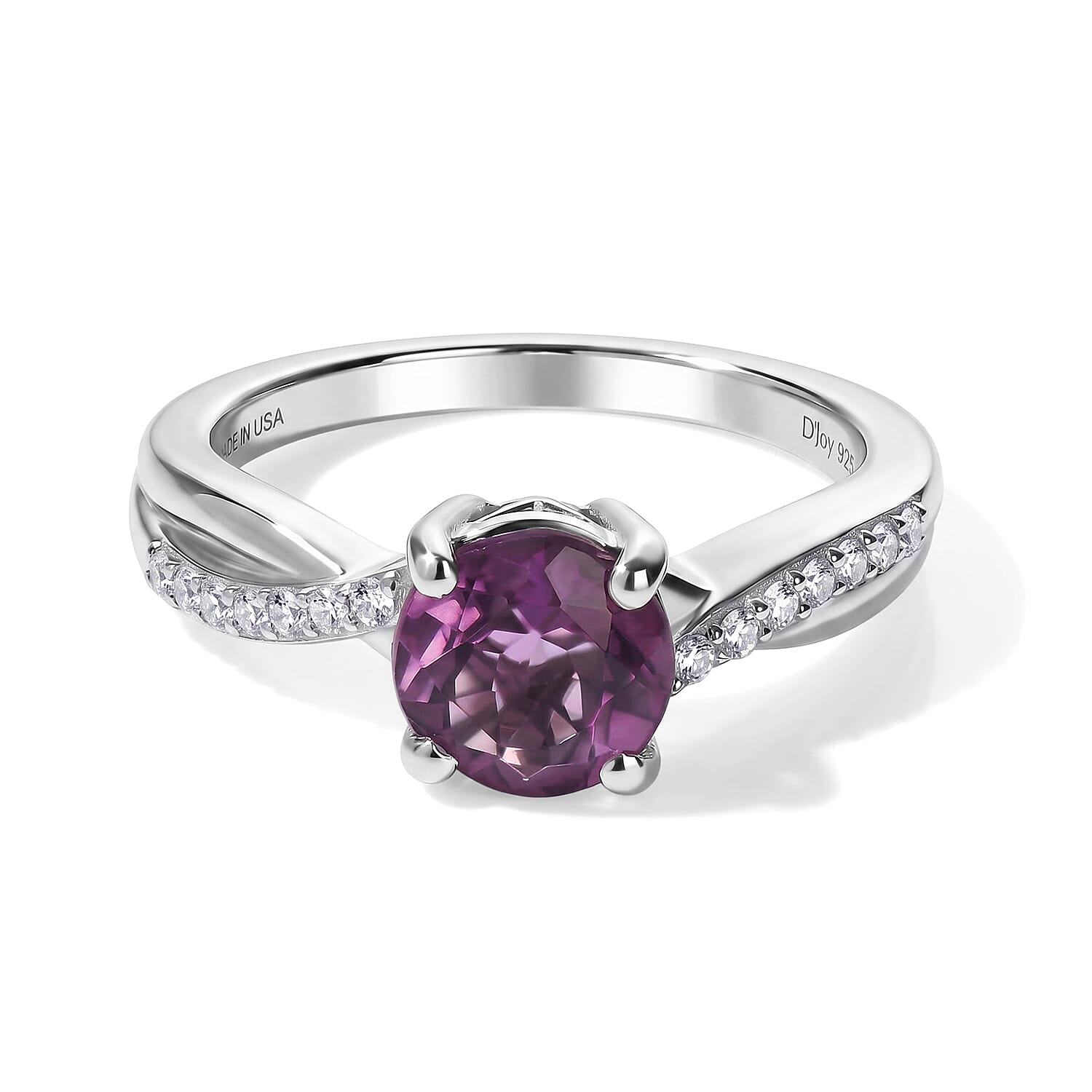 D'Joy Purple Fluorite and White Zircon 1.70 ctw Ring in Rhodium Over Sterling Silver (Size 6.0)