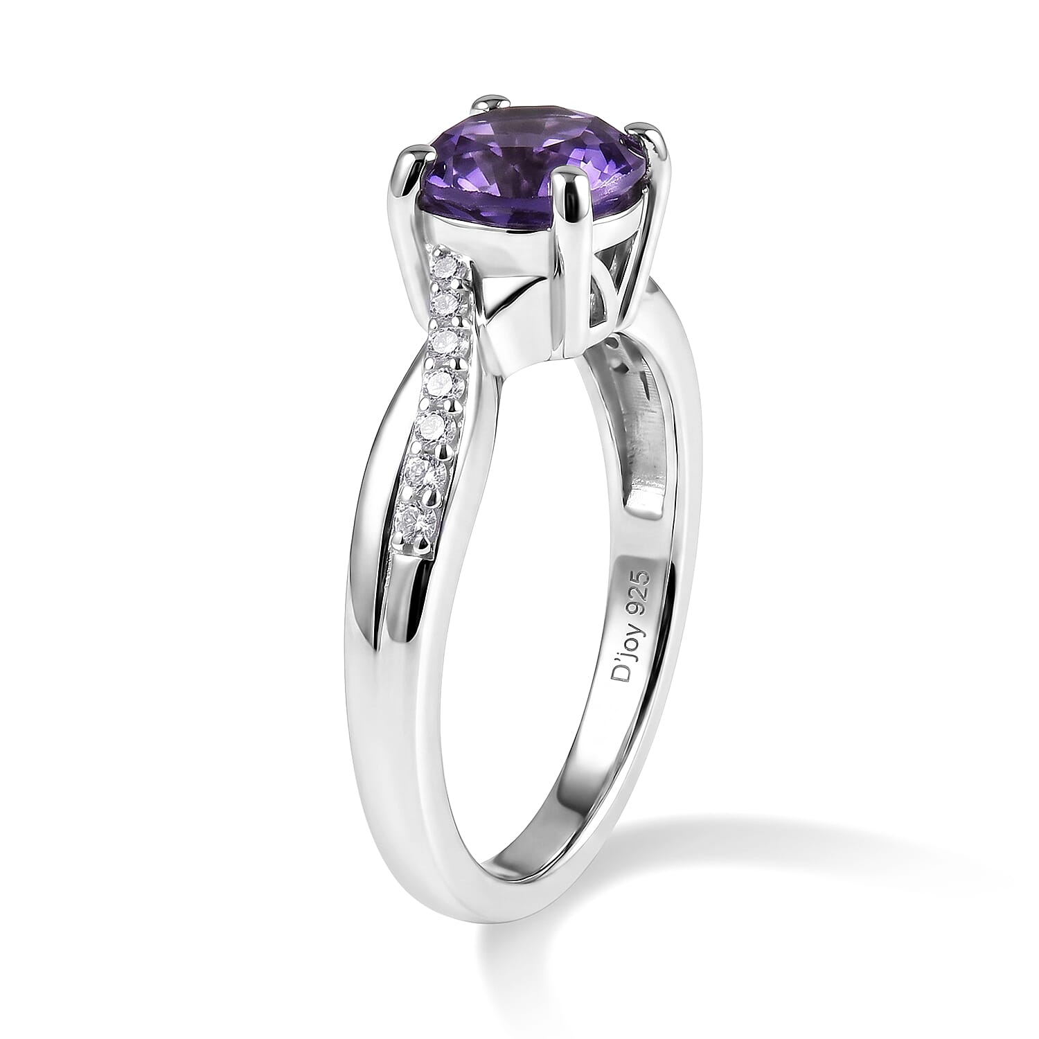 D'Joy Purple Fluorite and White Zircon 1.70 ctw Ring in Rhodium Over Sterling Silver (Size 6.0)