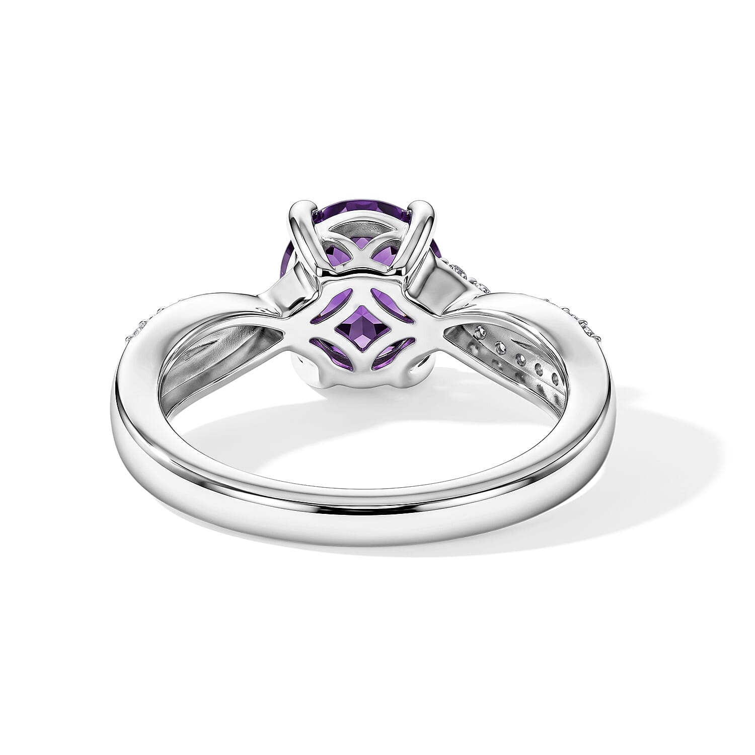 D'Joy Purple Fluorite and White Zircon 1.70 ctw Ring in Rhodium Over Sterling Silver (Size 6.0)
