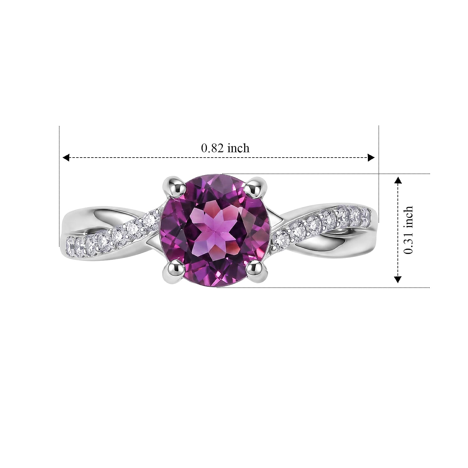 D'Joy Purple Fluorite and White Zircon 1.70 ctw Ring in Rhodium Over Sterling Silver (Size 6.0)