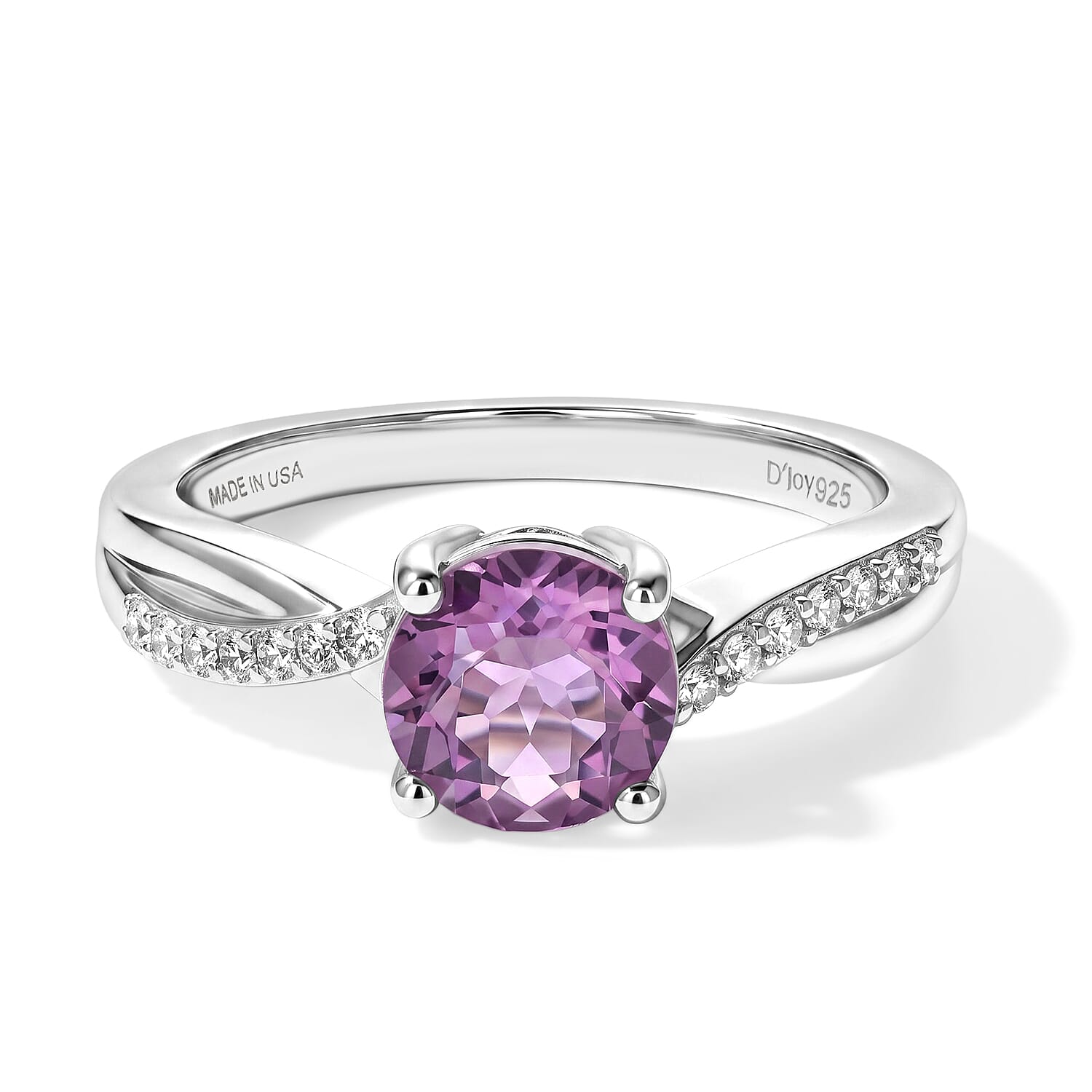 D'Joy Purple Fluorite and White Zircon 1.70 ctw Ring in Rhodium Over Sterling Silver (Size 7.0)