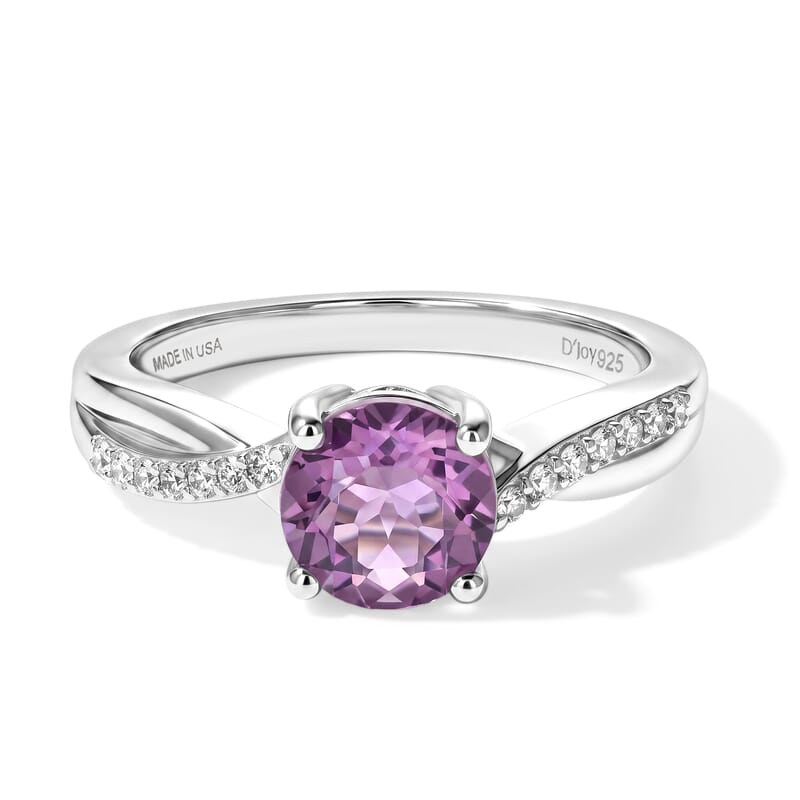 D'Joy Purple Fluorite and White Zircon 1.70 ctw Ring in Rhodium Over Sterling Silver (Size 7.0)