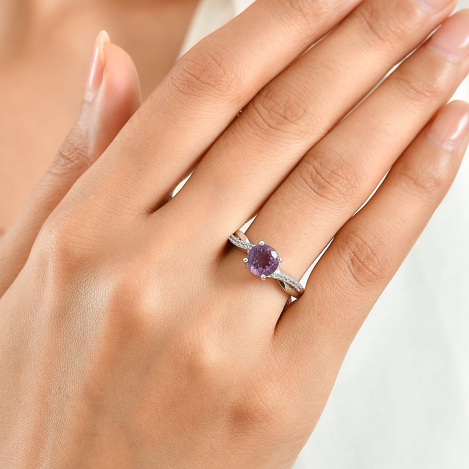 D'Joy Purple Fluorite and White Zircon 1.70 ctw Ring in Rhodium Over Sterling Silver (Size 7.0)